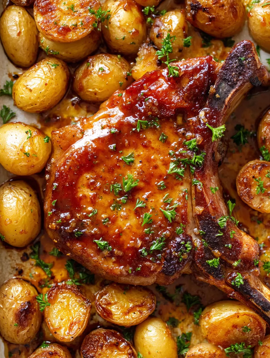 Sticky Baked Pork Chops & Potatoes