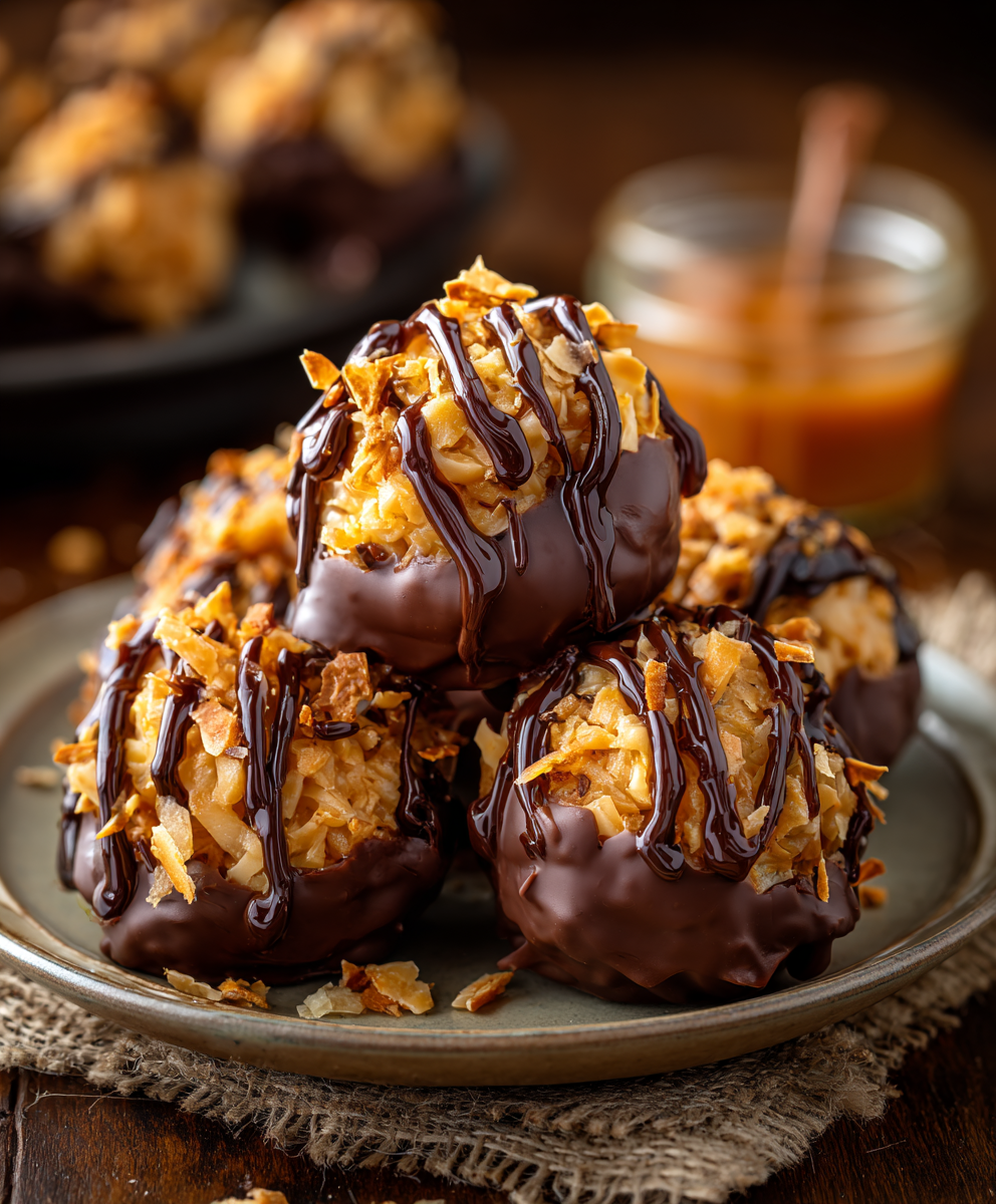 No Bake Samoa Chocolate Coconut Bites